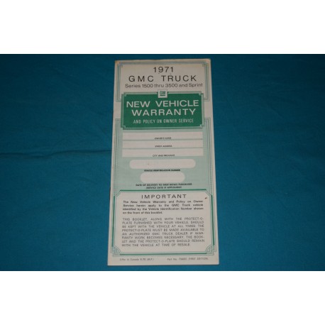 1971 GMC Jimmy / Sprint / Truck Owner Protection plan NOS
