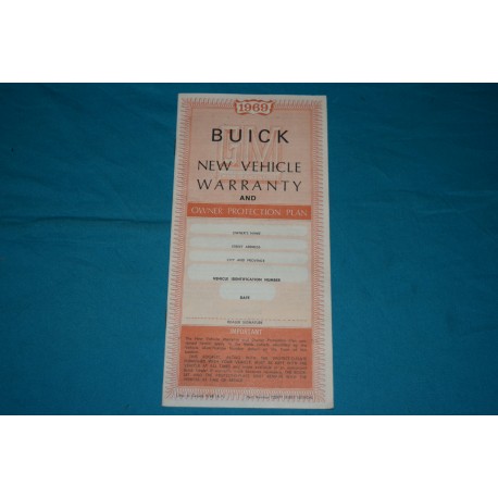 1969 Buick Owner Warranty book NOS