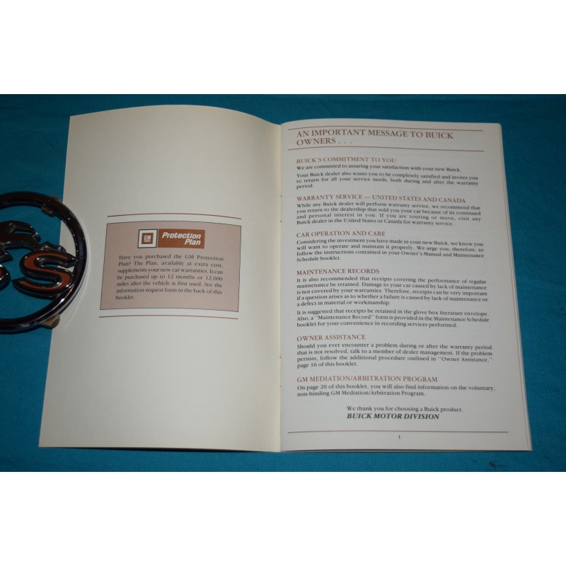 Original 1987 Buick Owner Protection plan / Warranty book
