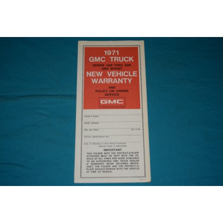 1971 GMC Jimmy / Truck / Sprint NOS Owner Protection plan