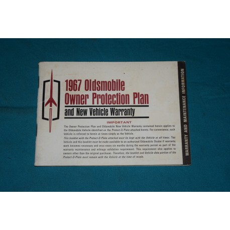 1967 Oldsmobile Warranty book NOS