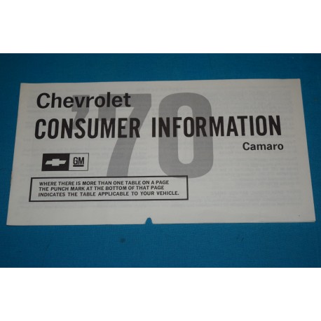 1970 Camaro Consumer Information