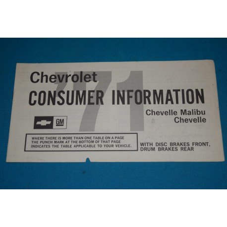 1971 Chevelle Consumer Information Front Disk Brakes