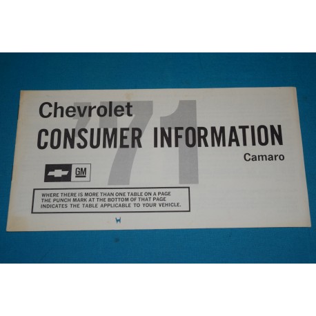 1971 Camaro Consumer Information