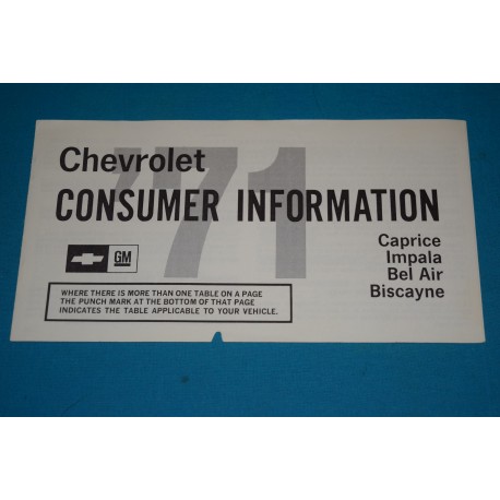 1971 Impala Consumer Information