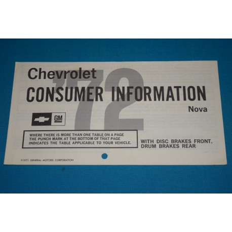 1972 Nova Consumer Information