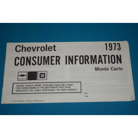1973 Monte Carlo Consumer Information