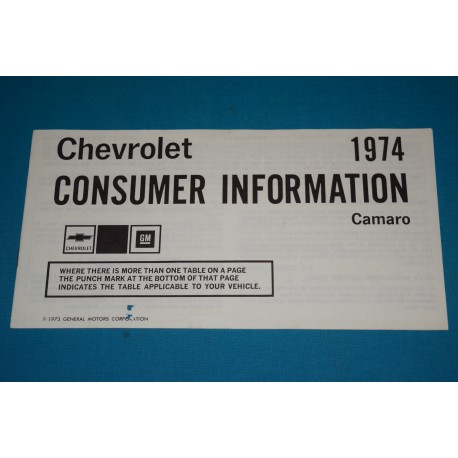 1974 Camaro Consumer Information