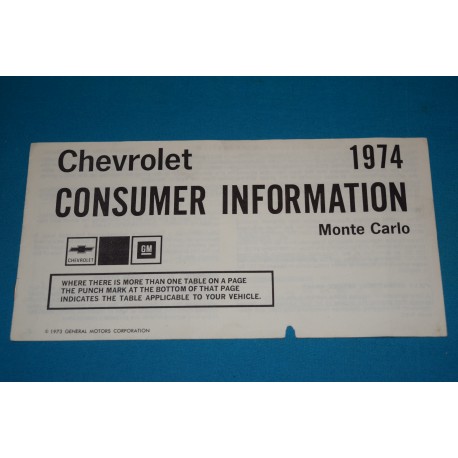 1974 Monte Carlo Consumer Information