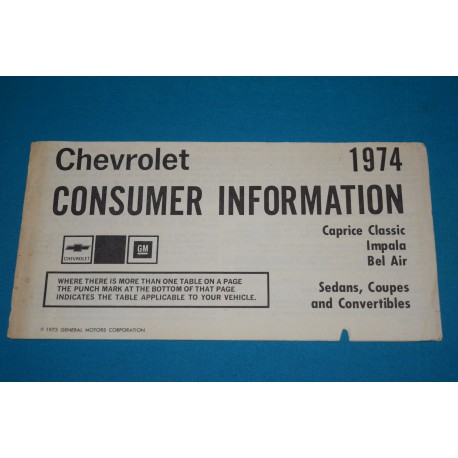 1974 Impala Consumer Information