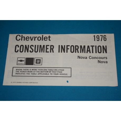1976 Nova Consumer Information