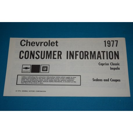 1977 Impala Consumer Information