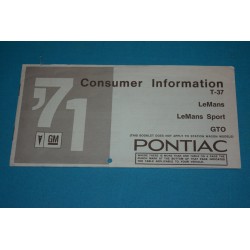 1971 GTO / Tempest / LeMans / T-37 Consumer Information