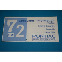 1972 Cataline / Grand Ville / Bonneville Consumer Information