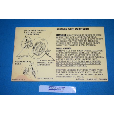 1965-1966 Corvette Knock off wheel card