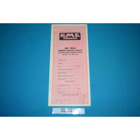 1956-1959 GMC Truck Service Policy / Warranty book